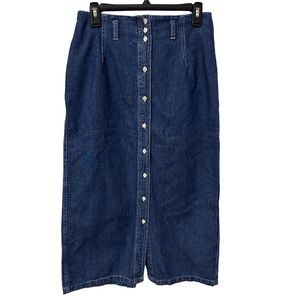 Vintage Chambray Denim Blue Pencil Skirt Button Front Women’s Size 10P‎